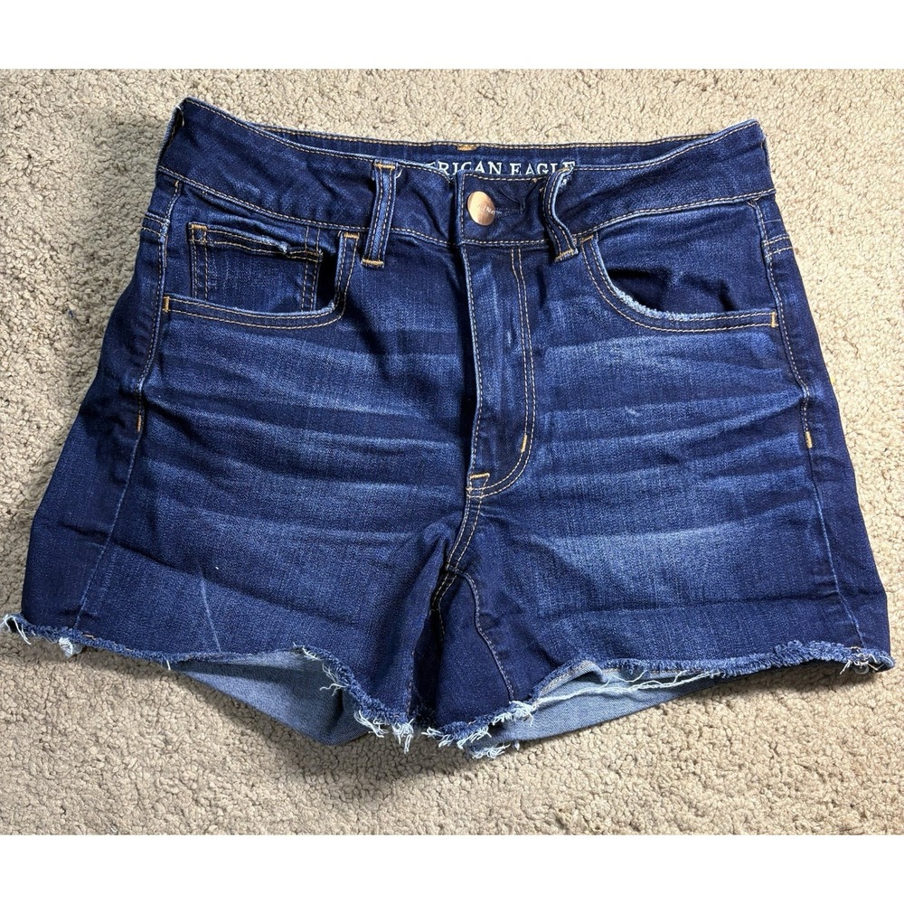 American Eagle Hi-Rise Shortie Shorts Women 6 Dark Blue‎ Denim Vacation Preppy